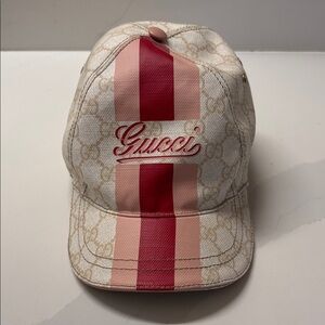 Authentic Gucci Beige and Pink Stripe Cap
